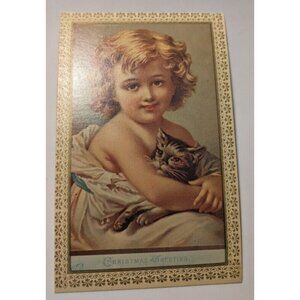 Postcard 1910s? Little Girl/Angel with KittenVintage posted 5.5x3.5 inches USA
